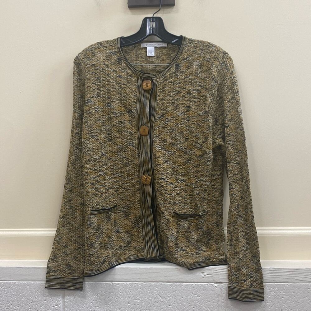 Compositions vintage silk brown print button down cardigan sweater